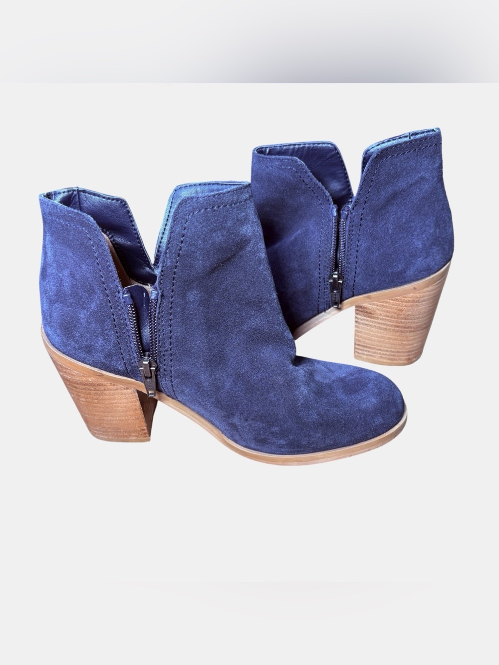 Kenneth Cole Reaction Navy Suede Zippered Ankle Booties Women’s 7.5 Block Heel